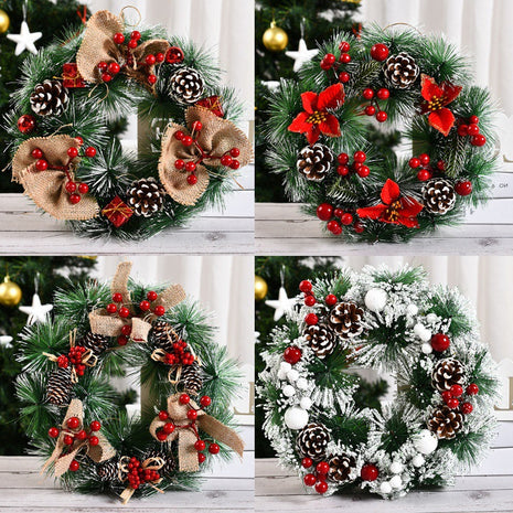 Christmas Wreath Cross-border Hot Holiday Decoration Shopping Mall Hotel 30cm Christmas Wreath Pendant Manufacturers Straight Hair