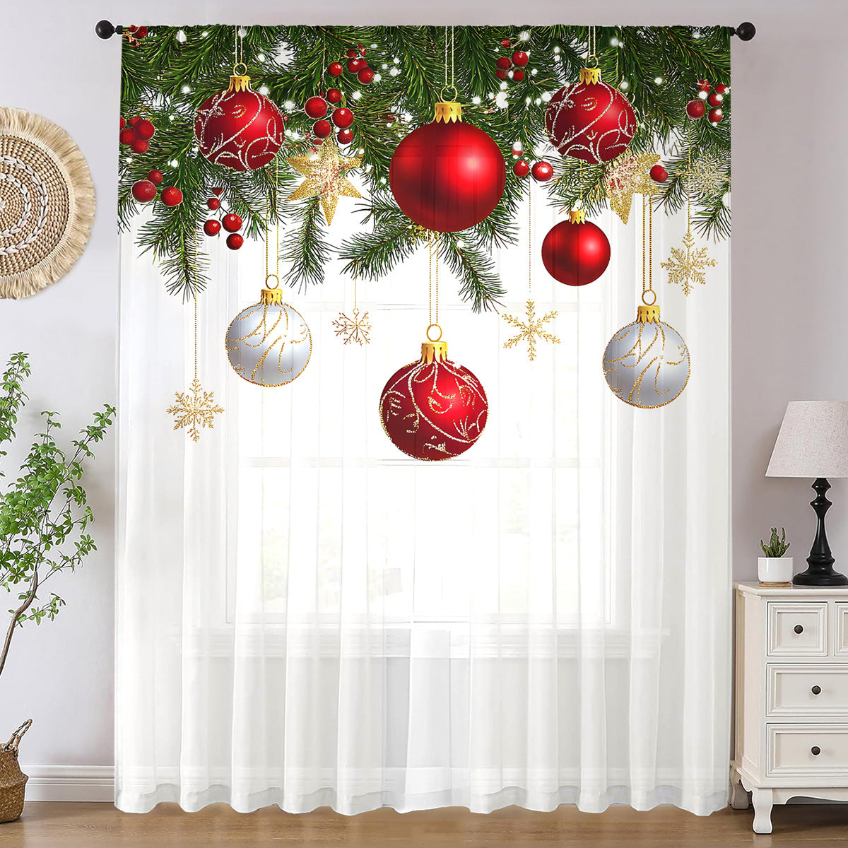 1pc New Christmas Series Window Screen 3D Digital Printing Factory Direct Bedroom Living Room Decoration Wear Rod Window Screen