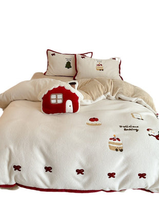 Christmas Thickened Cashmere Four-piece Duvet Set