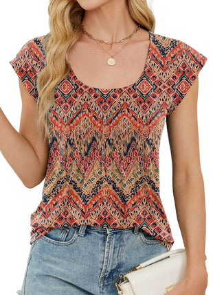 Printed Round Neck Stripes Loose Short Sleeve - MimiStylez