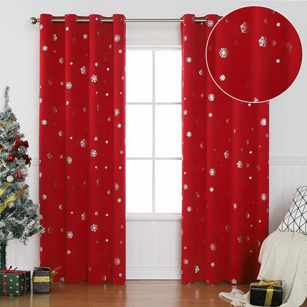 Christmas Snowflake Export Punch-Free Finished Product Classy Accessible Luxury Short Curtains Fully Blackout Polyester Cloth Cross-Border Ins