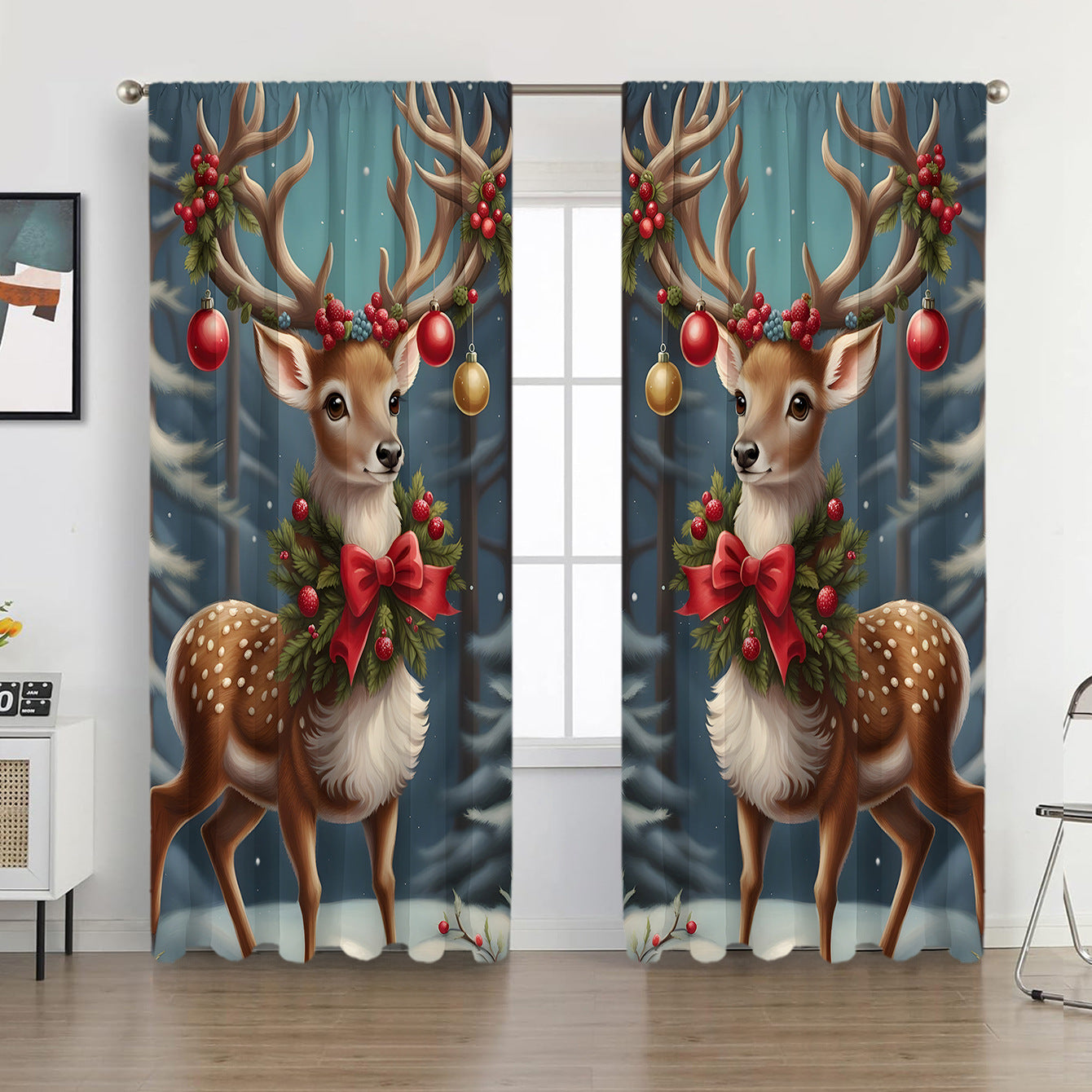 2PCS European Curtain Curtain Christmas Series Curtain Factory 3D Digital Printing Cross-border Amazon Curtain