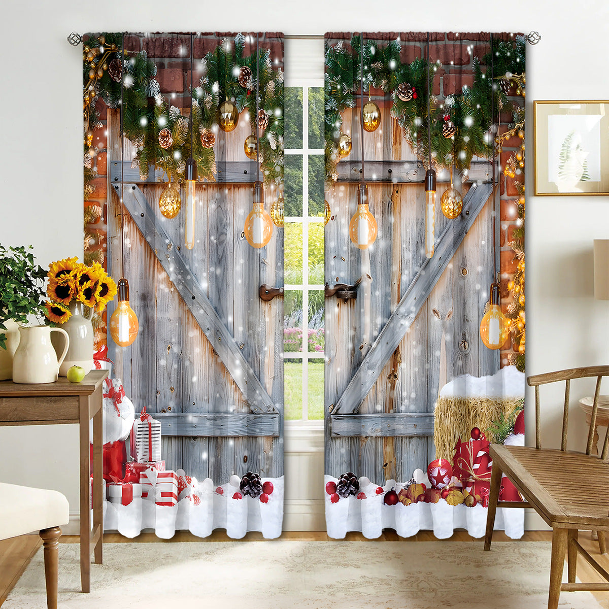 2PCS Christmas Curtain Factory 3D Digital Printing Cross-border Amazon Curtain Hot Selling Flower