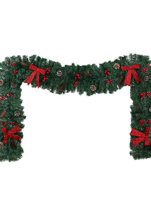 9FT Christmas Garland Pine Cone Bow Decorative Holiday Decoration