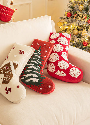 New Creative Christmas Socks Pillow American Living Room Sofa Decorative Pillow Christmas Tree Snowflake Cute Plush Cushion
