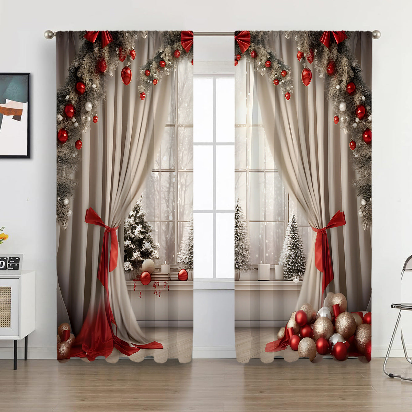 2PCS European Curtain Curtain Christmas Series Curtain Factory 3D Digital Printing Cross-border Amazon Curtain