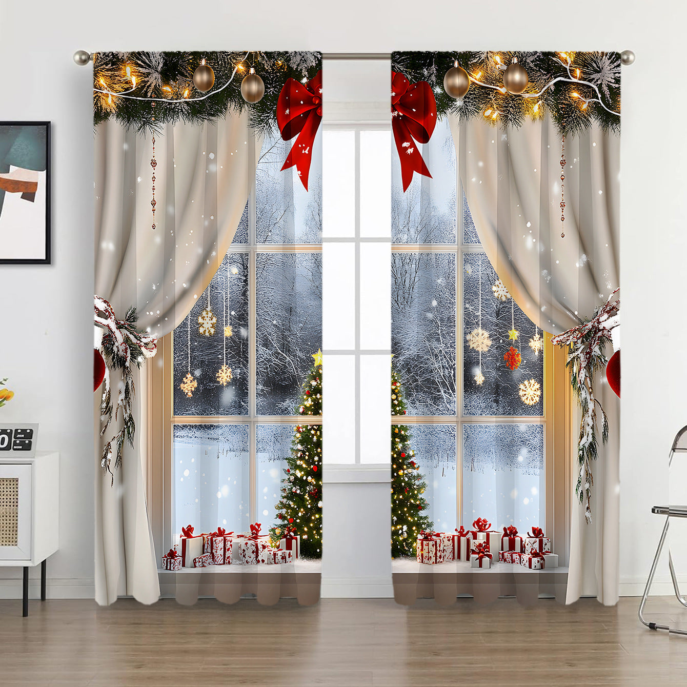 2PCS European Curtain Curtain Christmas Series Curtain Factory 3D Digital Printing Cross-border Amazon Curtain