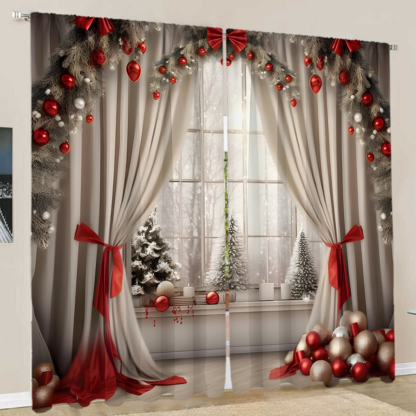 2PCS European Curtain Curtain Christmas Series Curtain Factory 3D Digital Printing Cross-border Amazon Curtain