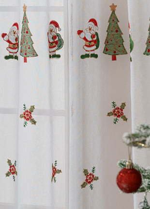 1PC Christmas Curtain Christmas Tree Embroidery
