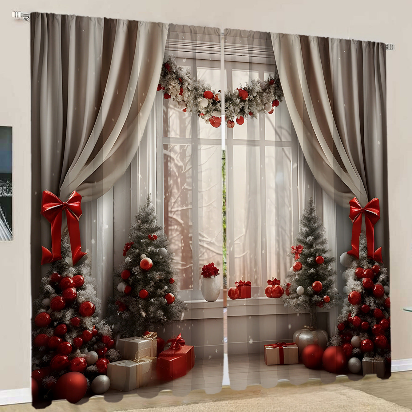 2PCS European Curtain Curtain Christmas Series Curtain Factory 3D Digital Printing Cross-border Amazon Curtain