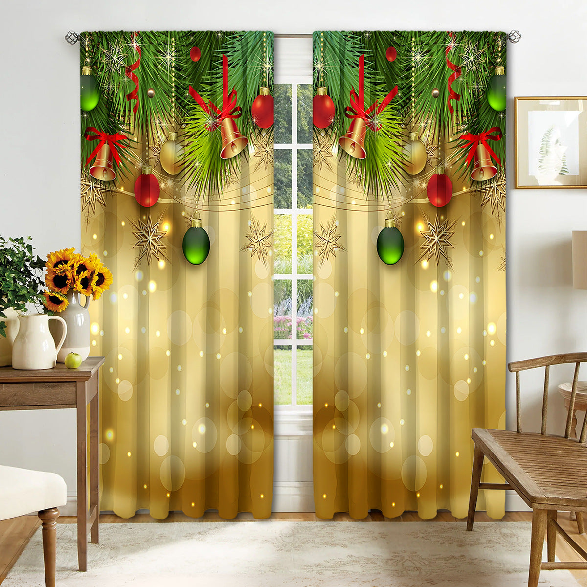 2PCS Christmas Curtain Factory 3D Digital Printing Cross-border Amazon Curtain Hot Selling Flower