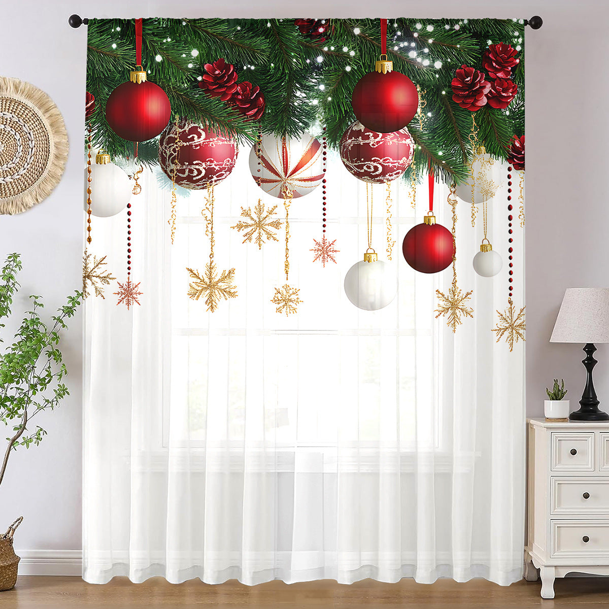 1pc New Christmas Series Window Screen 3D Digital Printing Factory Direct Bedroom Living Room Decoration Wear Rod Window Screen