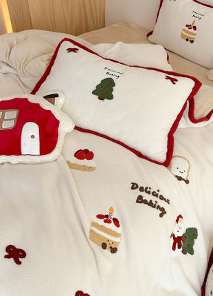Christmas Thickened Cashmere Four-piece Duvet Set