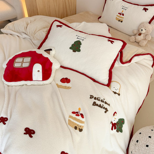 Christmas Thickened Cashmere Four-piece Duvet Set