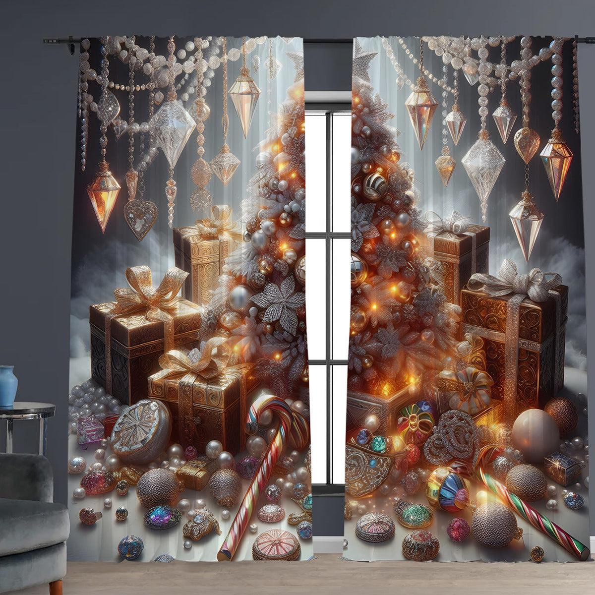 2PCS Christmas Curtain Factory 3D Digital Printing Cross-border Amazon Curtain Hot Selling Flower