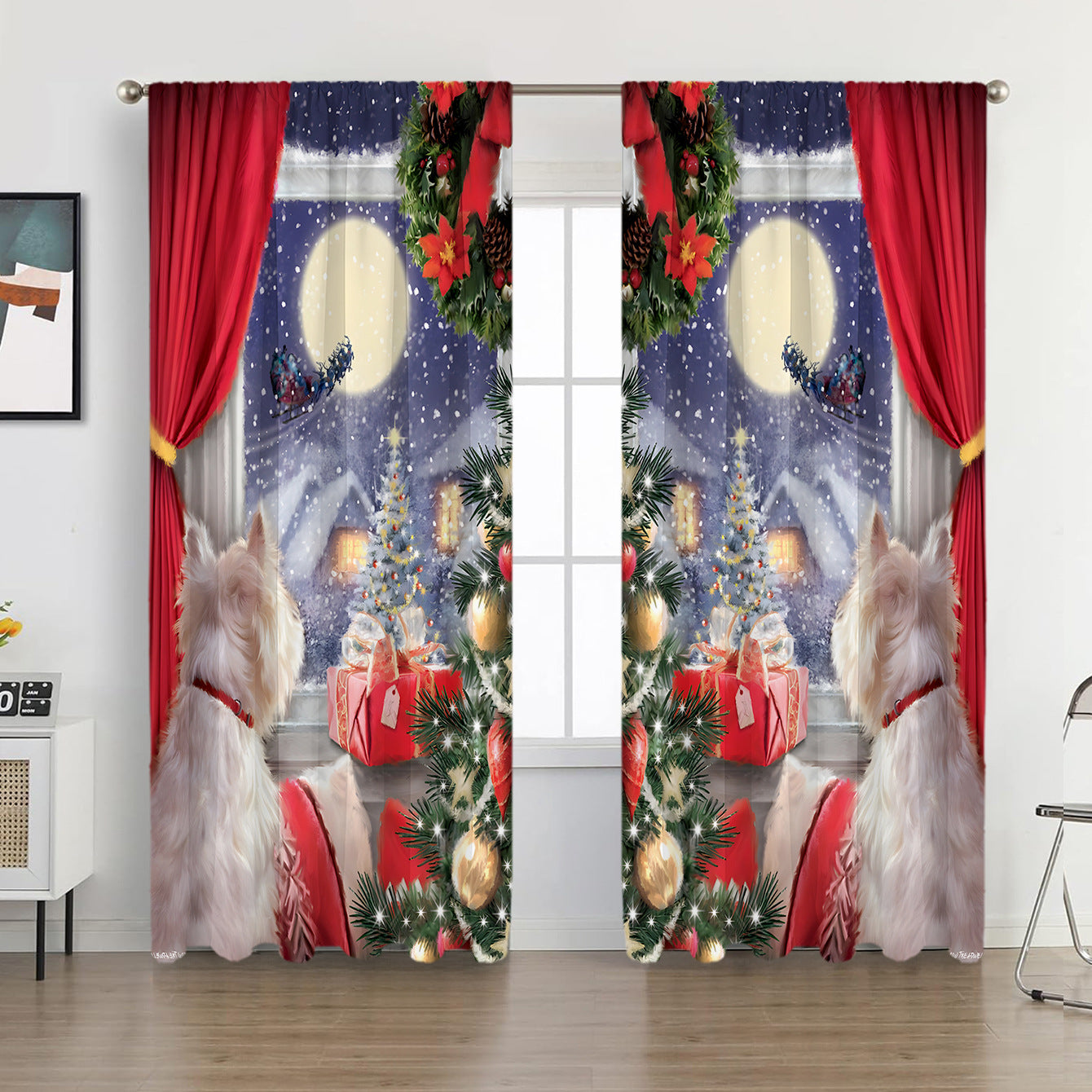 2PCS European Curtain Curtain Christmas Series Curtain Factory 3D Digital Printing Cross-border Amazon Curtain