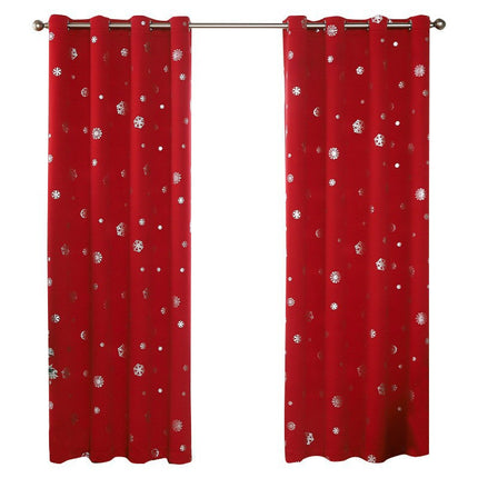 Christmas Snowflake Export Punch-Free Finished Product Classy Accessible Luxury Short Curtains Fully Blackout Polyester Cloth Cross-Border Ins
