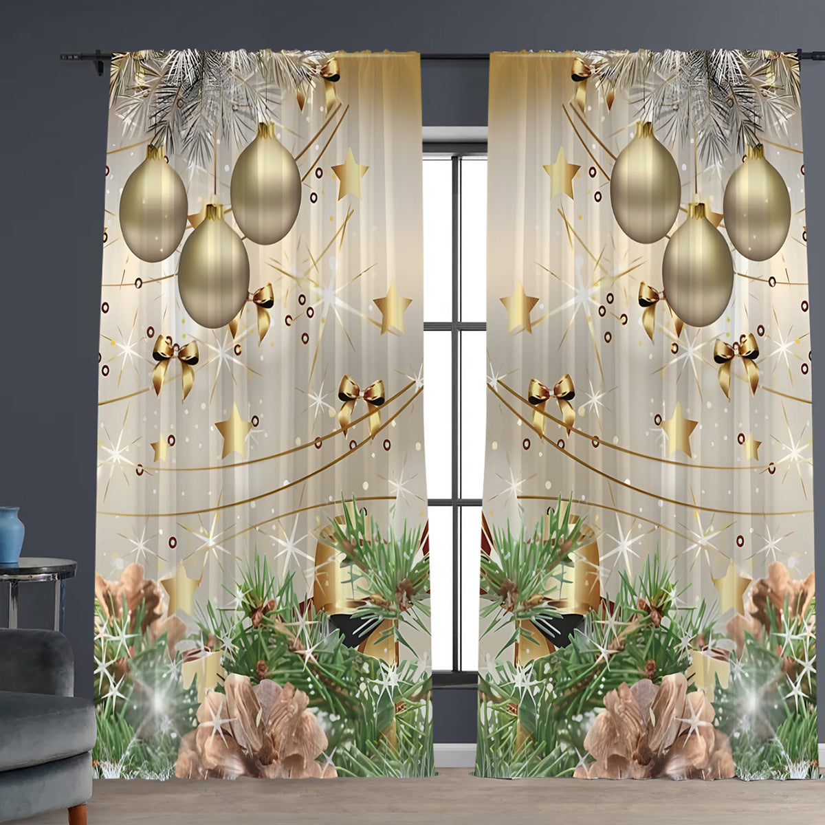 2PCS Christmas Curtain Factory 3D Digital Printing Cross-border Amazon Curtain Hot Selling Flower