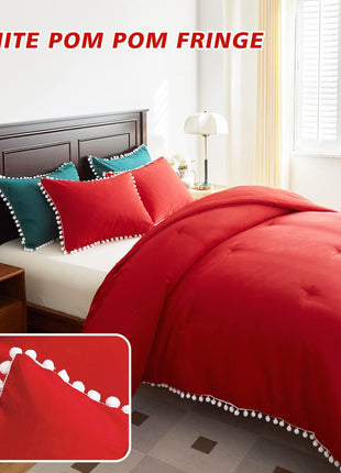 Cross-Border Quilt Kit Red Bohemian Ball Tassel Fat Quilt Chemical Fiber Quilt Quilt Three-Piece Set Manufacturer