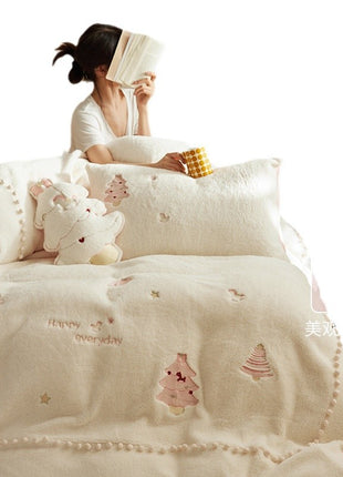 Christmas Winter Milk Fiber Four-piece Duvet Set