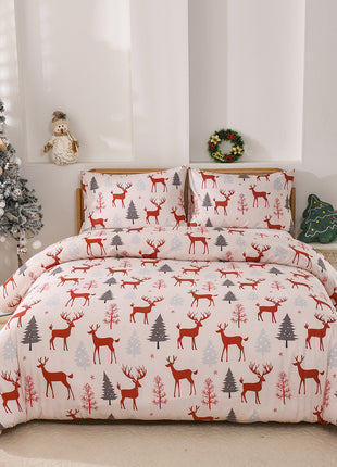 Christmas Forest Deer Pattern Duvet Three-piece Set