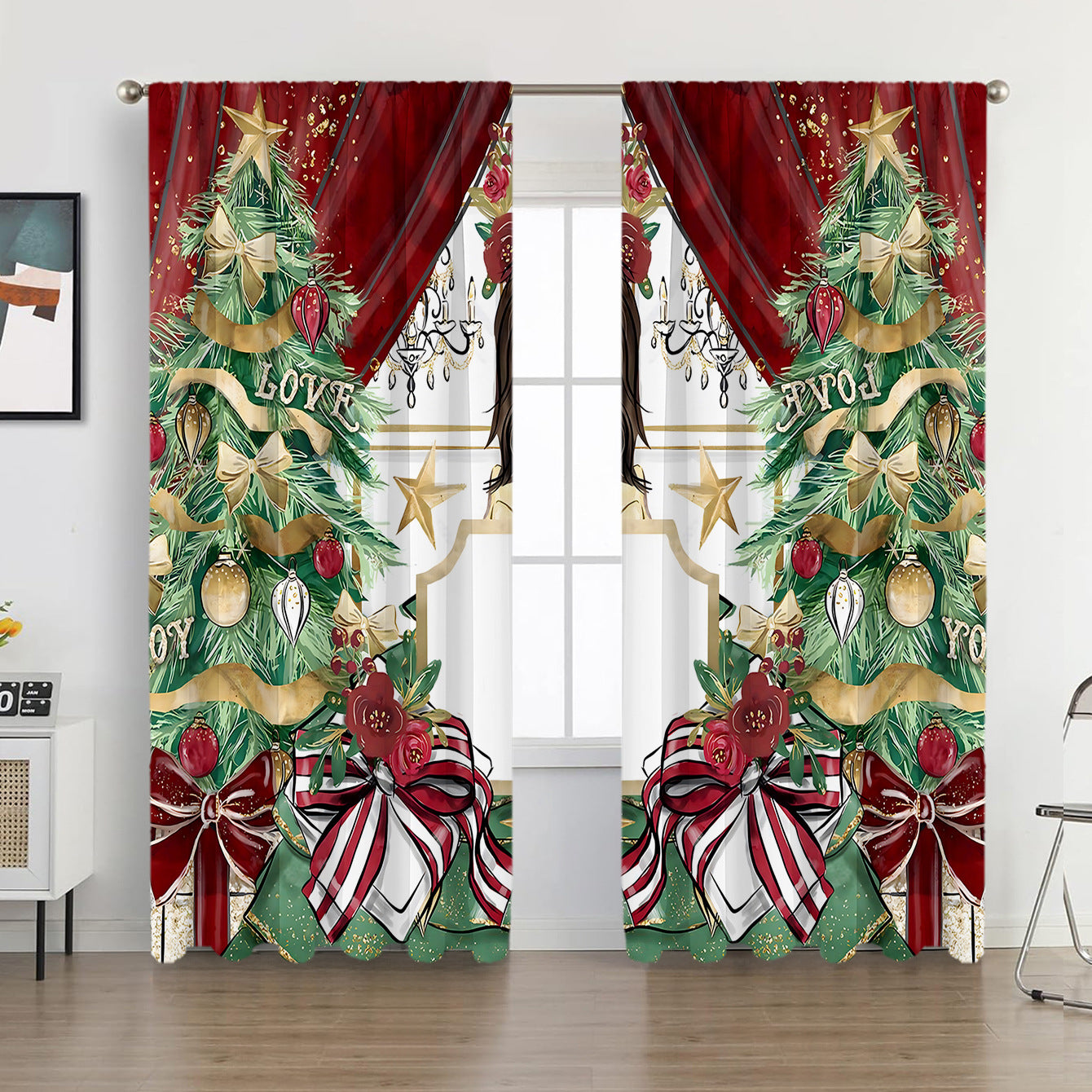 2PCS European Curtain Curtain Christmas Series Curtain Factory 3D Digital Printing Cross-border Amazon Curtain