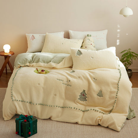 Christmas Winter Milk Fiber Four-piece Duvet Set