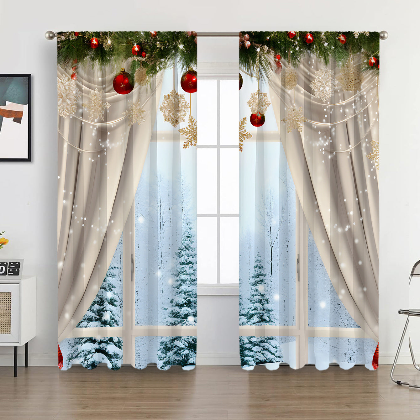 2PCS European Curtain Curtain Christmas Series Curtain Factory 3D Digital Printing Cross-border Amazon Curtain