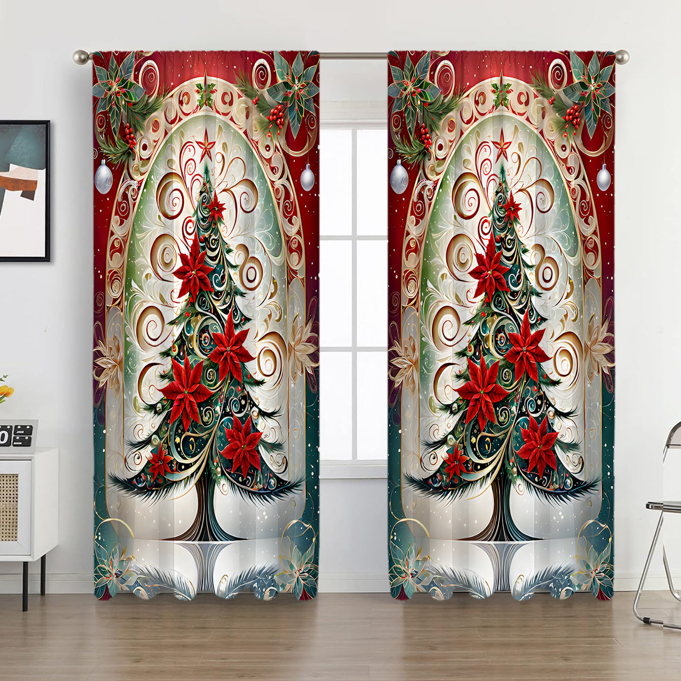 2PCS European Curtain Curtain Christmas Series Curtain Factory 3D Digital Printing Cross-border Amazon Curtain