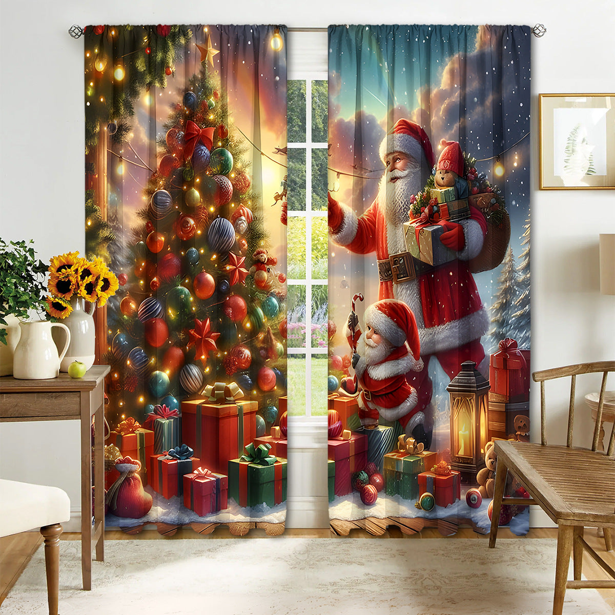 2PCS Christmas Curtain Factory 3D Digital Printing Cross-border Amazon Curtain Hot Selling Flower