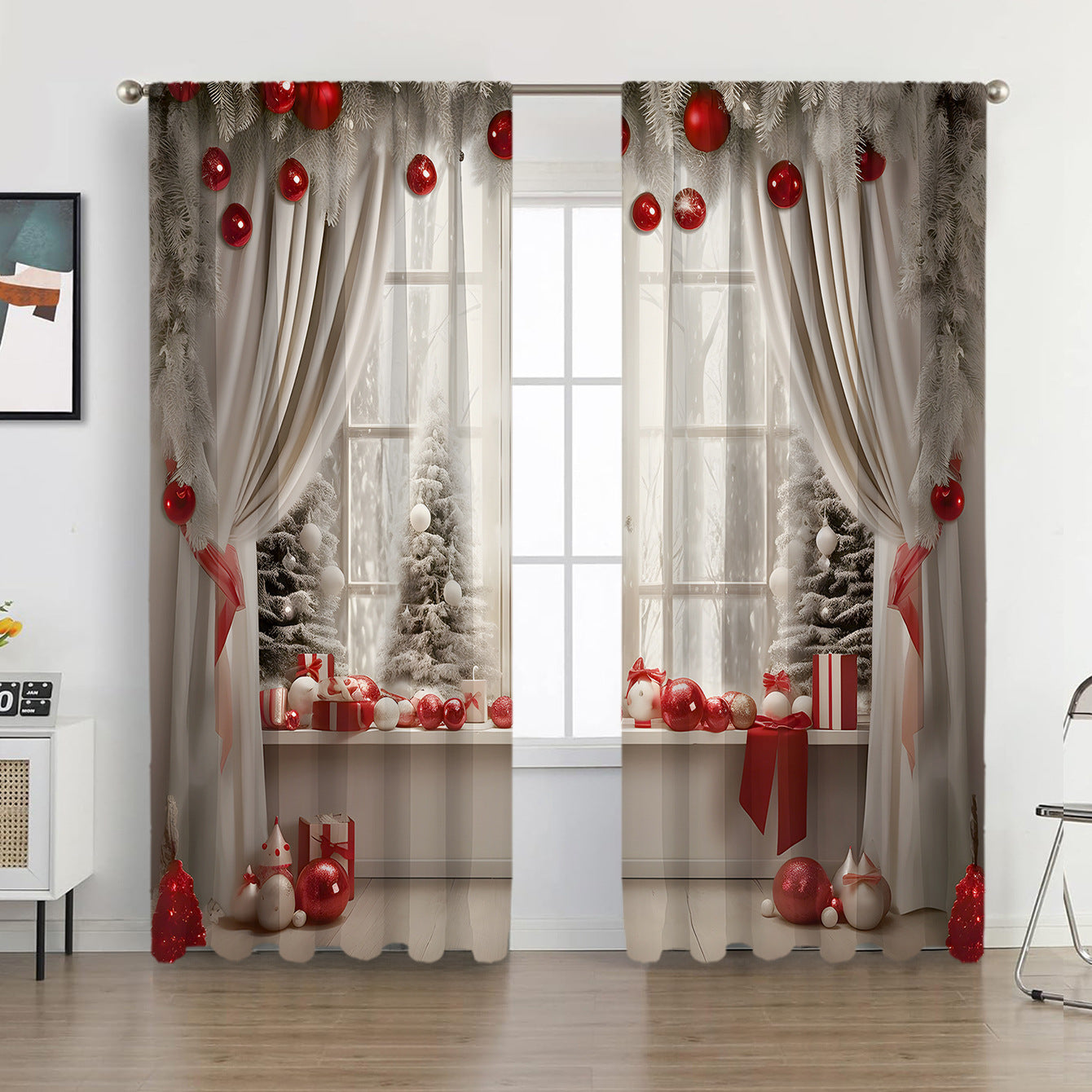 2PCS European Curtain Curtain Christmas Series Curtain Factory 3D Digital Printing Cross-border Amazon Curtain