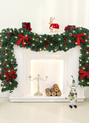 9FT Christmas Garland Pine Cone Bow Decorative Holiday Decoration