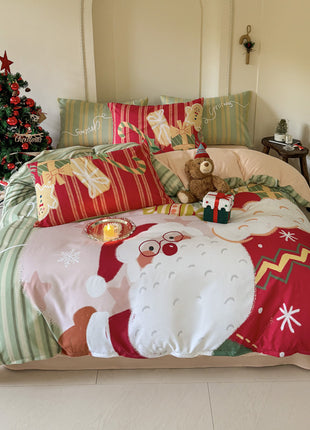 Christmas Style Super Soft Washed Cotton Printed Four-piece Duvet Set
