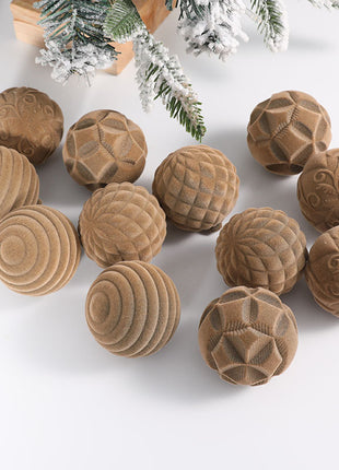 Cross Border Flocking Christmas Ball 6cm12 Boxed Christmas Tree Pendant Plastic Painted Velvet Ball Holiday Decorations