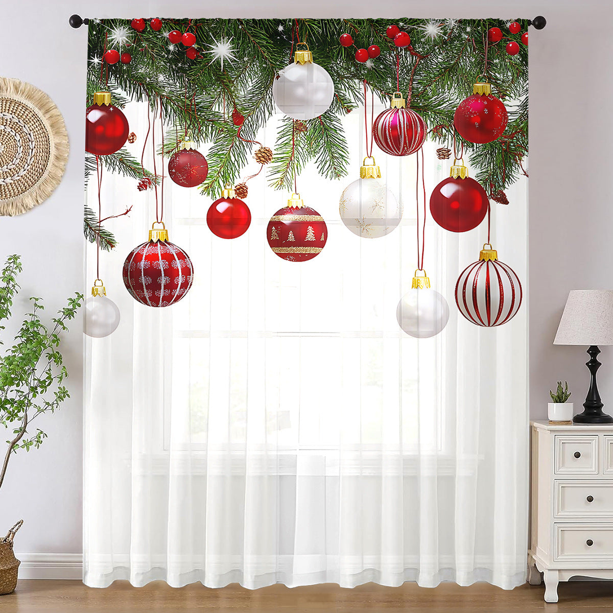 1pc New Christmas Series Window Screen 3D Digital Printing Factory Direct Bedroom Living Room Decoration Wear Rod Window Screen