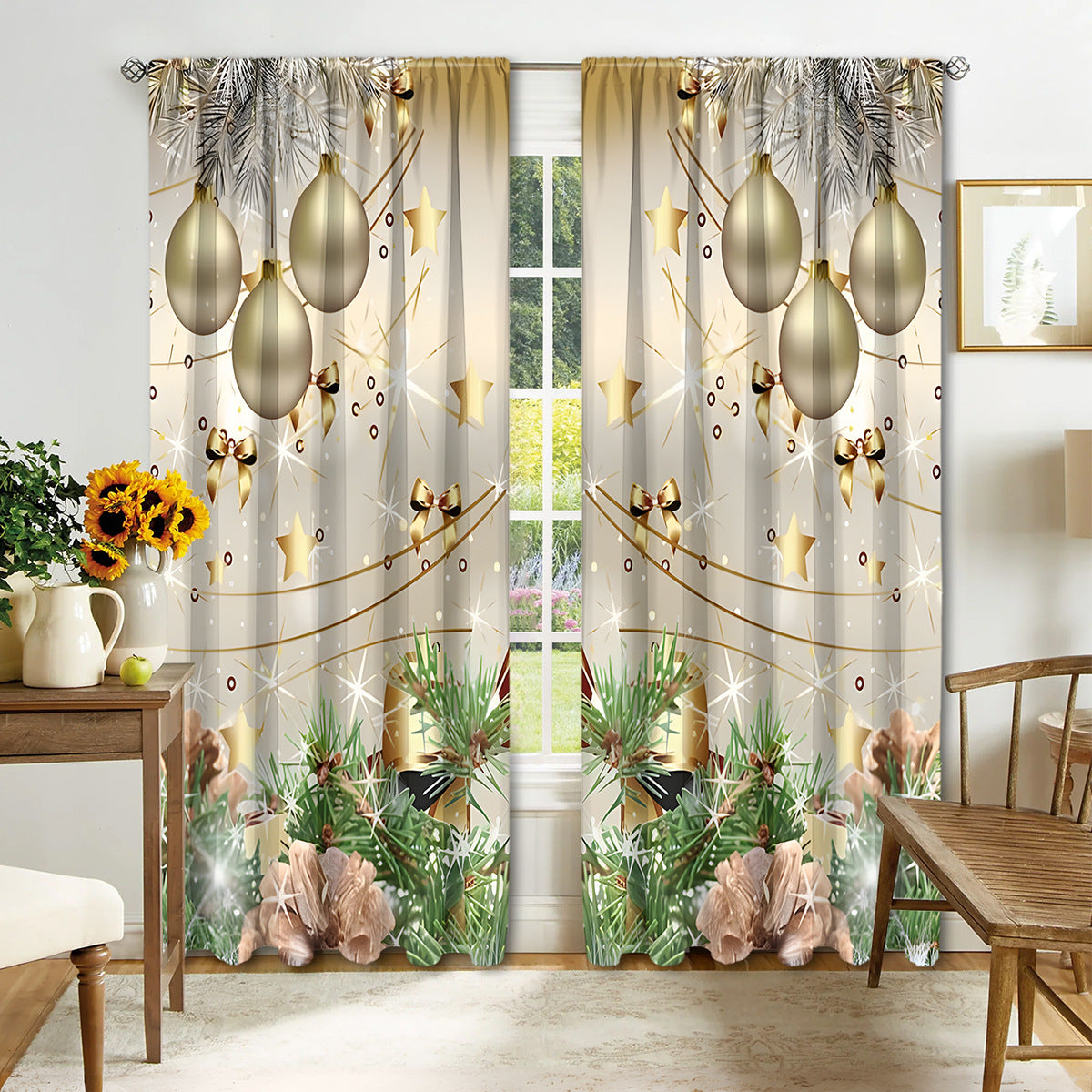 2PCS Christmas Curtain Factory 3D Digital Printing Cross-border Amazon Curtain Hot Selling Flower