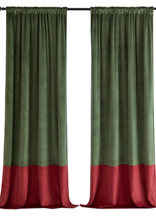 Cross-border New Christmas Velvet Curtain Living Room Bedroom Shading Retro Finished Curtain Red And Green Stitching Curtain
