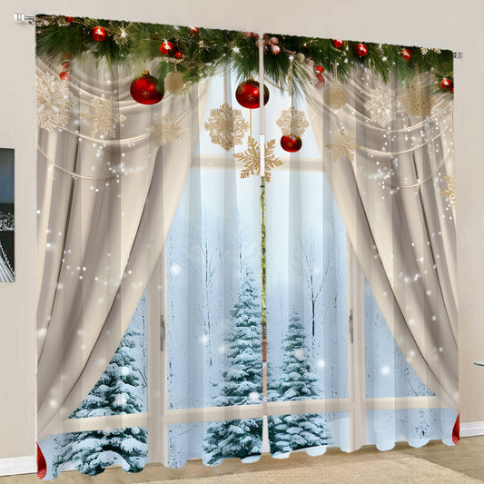 2PCS European Curtain Curtain Christmas Series Curtain Factory 3D Digital Printing Cross-border Amazon Curtain