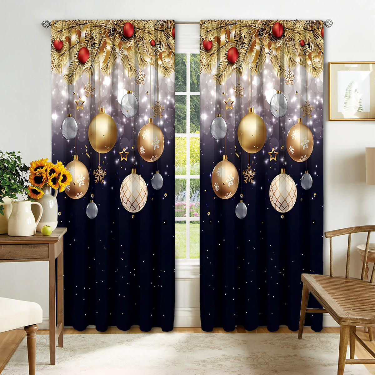 2PCS Christmas Curtain Factory 3D Digital Printing Cross-border Amazon Curtain Hot Selling Flower