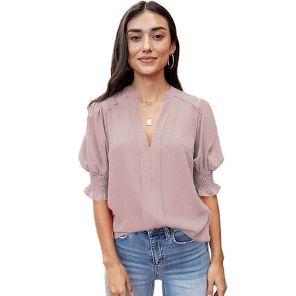 V-neck Half Sleeve Shirt For Women - MimiStylez