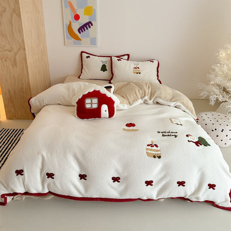 Christmas Thickened Cashmere Four-piece Duvet Set