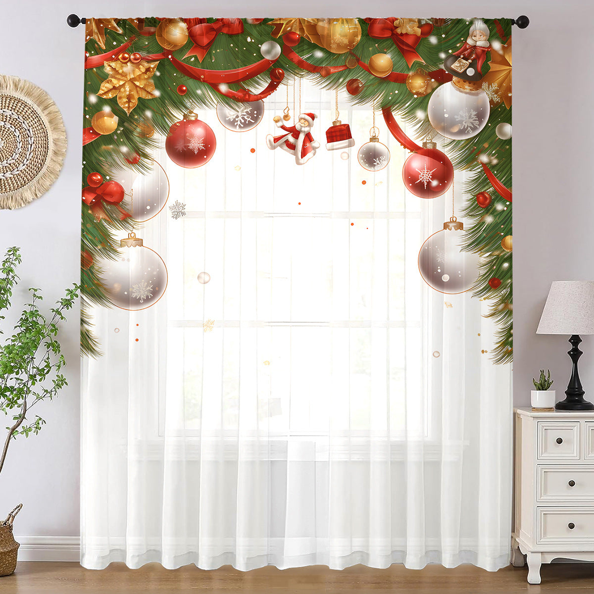 1pc New Christmas Series Window Screen 3D Digital Printing Factory Direct Bedroom Living Room Decoration Wear Rod Window Screen