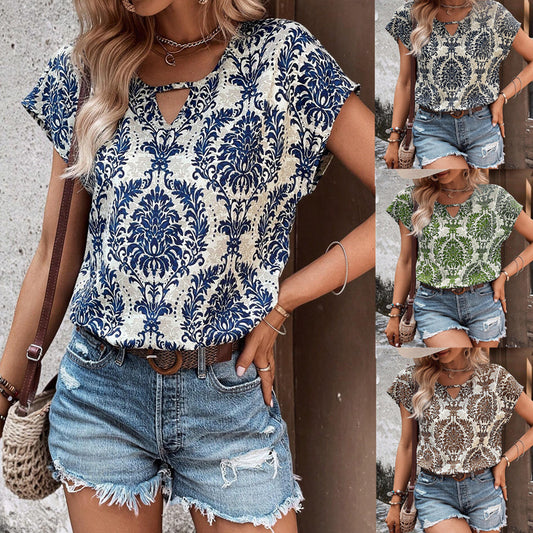 Women's Fashion Printing V-neck Loose Top