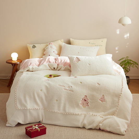 Christmas Winter Milk Fiber Four-piece Duvet Set
