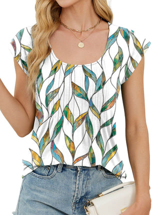Printed Round Neck Stripes Loose Short Sleeve - MimiStylez