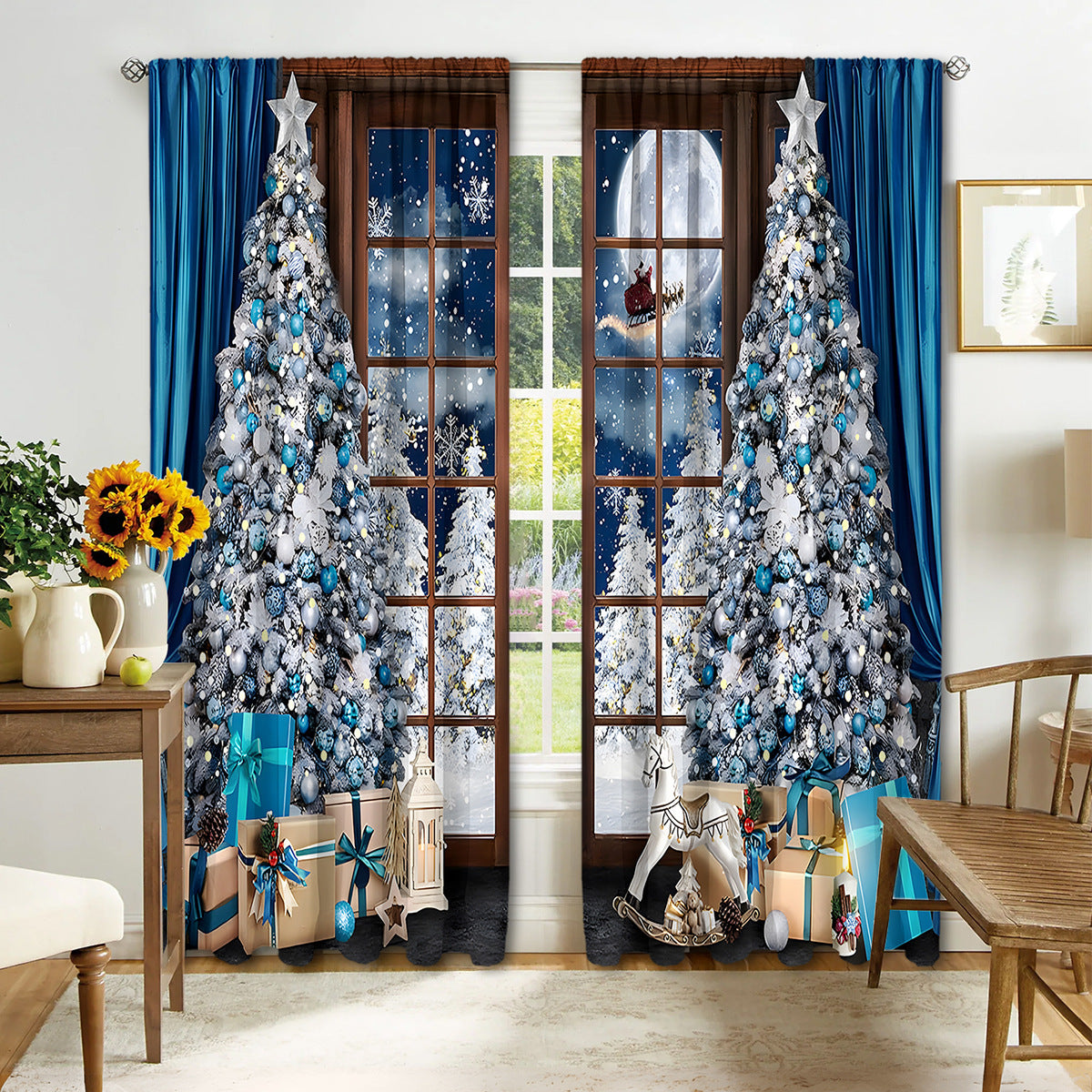 2PCS Christmas Curtain Factory 3D Digital Printing Cross-border Amazon Curtain Hot Selling Flower