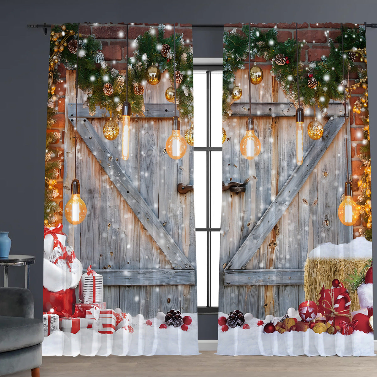 2PCS Christmas Curtain Factory 3D Digital Printing Cross-border Amazon Curtain Hot Selling Flower