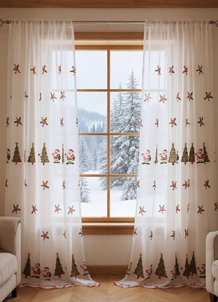 1PC Christmas Curtain Christmas Tree Embroidery