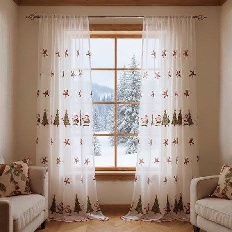 1PC Christmas Curtain Christmas Tree Embroidery