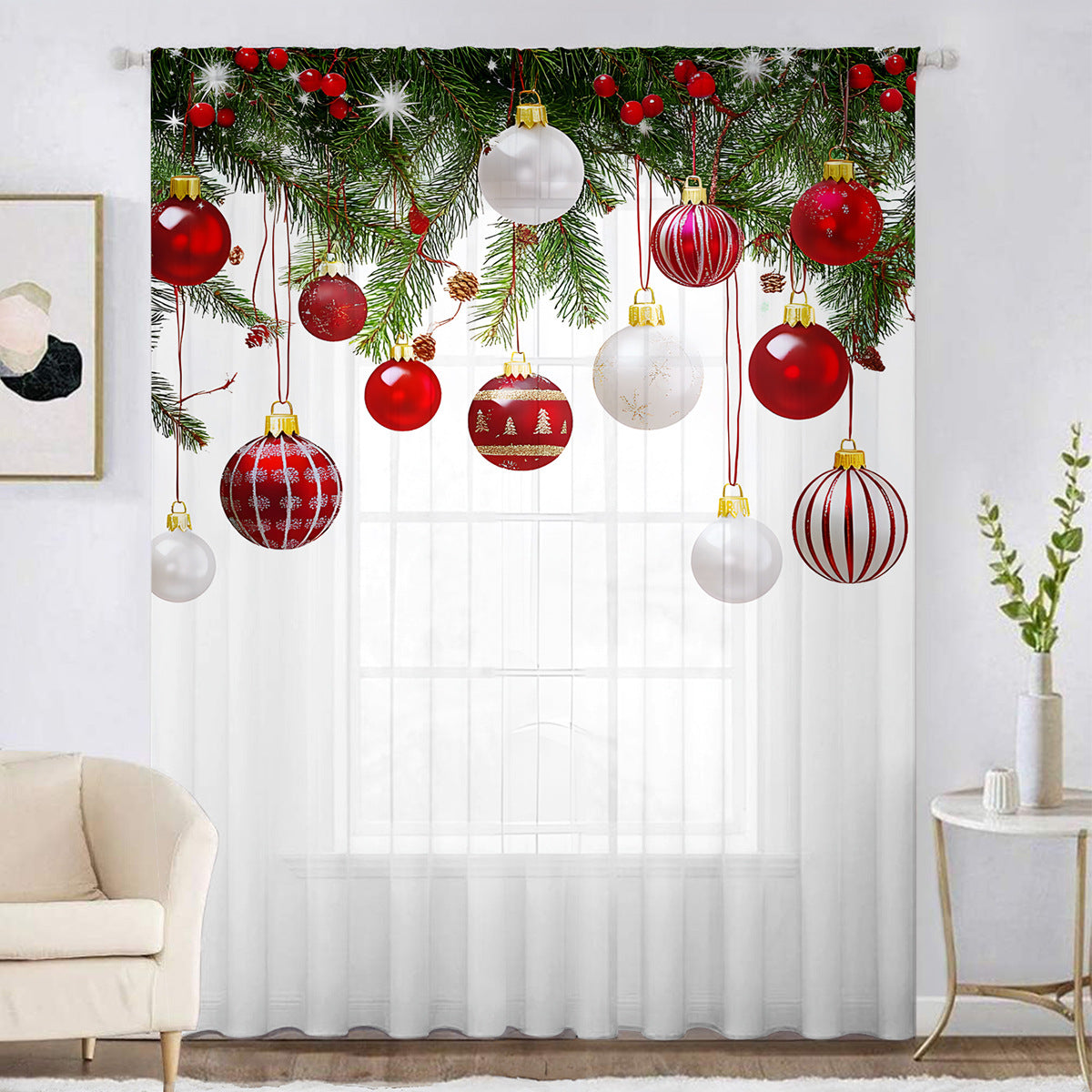 1pc New Christmas Series Window Screen 3D Digital Printing Factory Direct Bedroom Living Room Decoration Wear Rod Window Screen